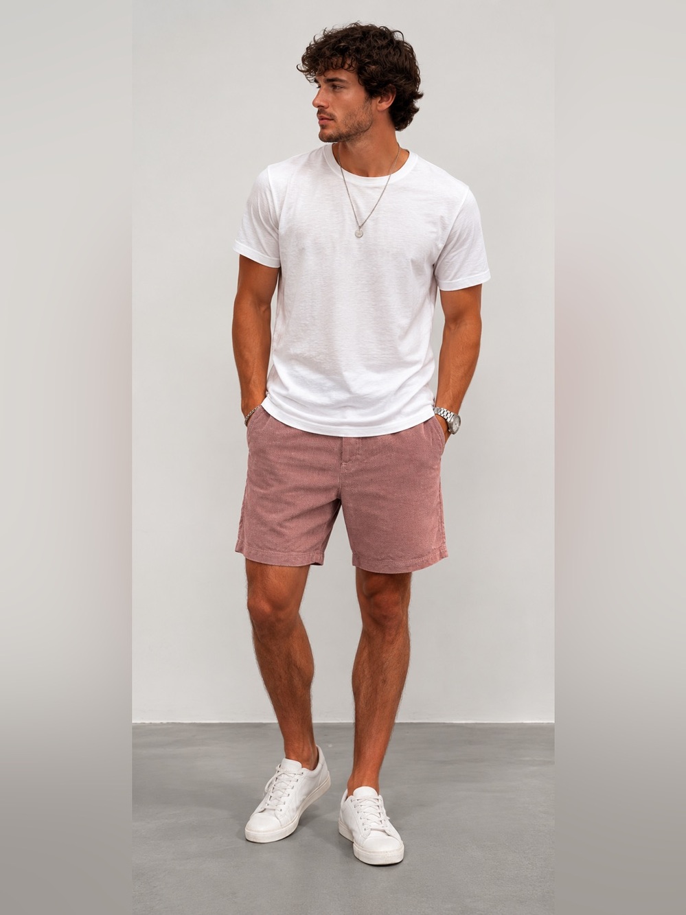J. Hilburn Linen Classic Pink Flat Front Chino Shorts